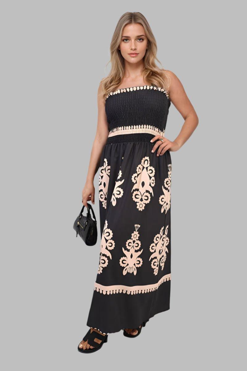 Aliah Smocked Sleeveless Tribal Print Summer Maxi Dress - Maxi Dresses - Occasion by Lucy
