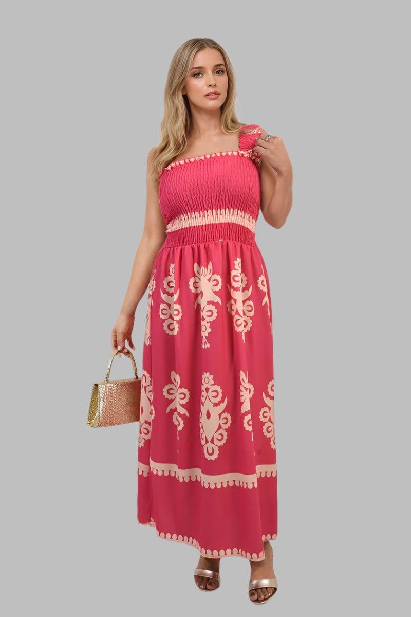 Aliah Smocked Sleeveless Tribal Print Summer Maxi Dress - Maxi Dresses - Occasion by Lucy