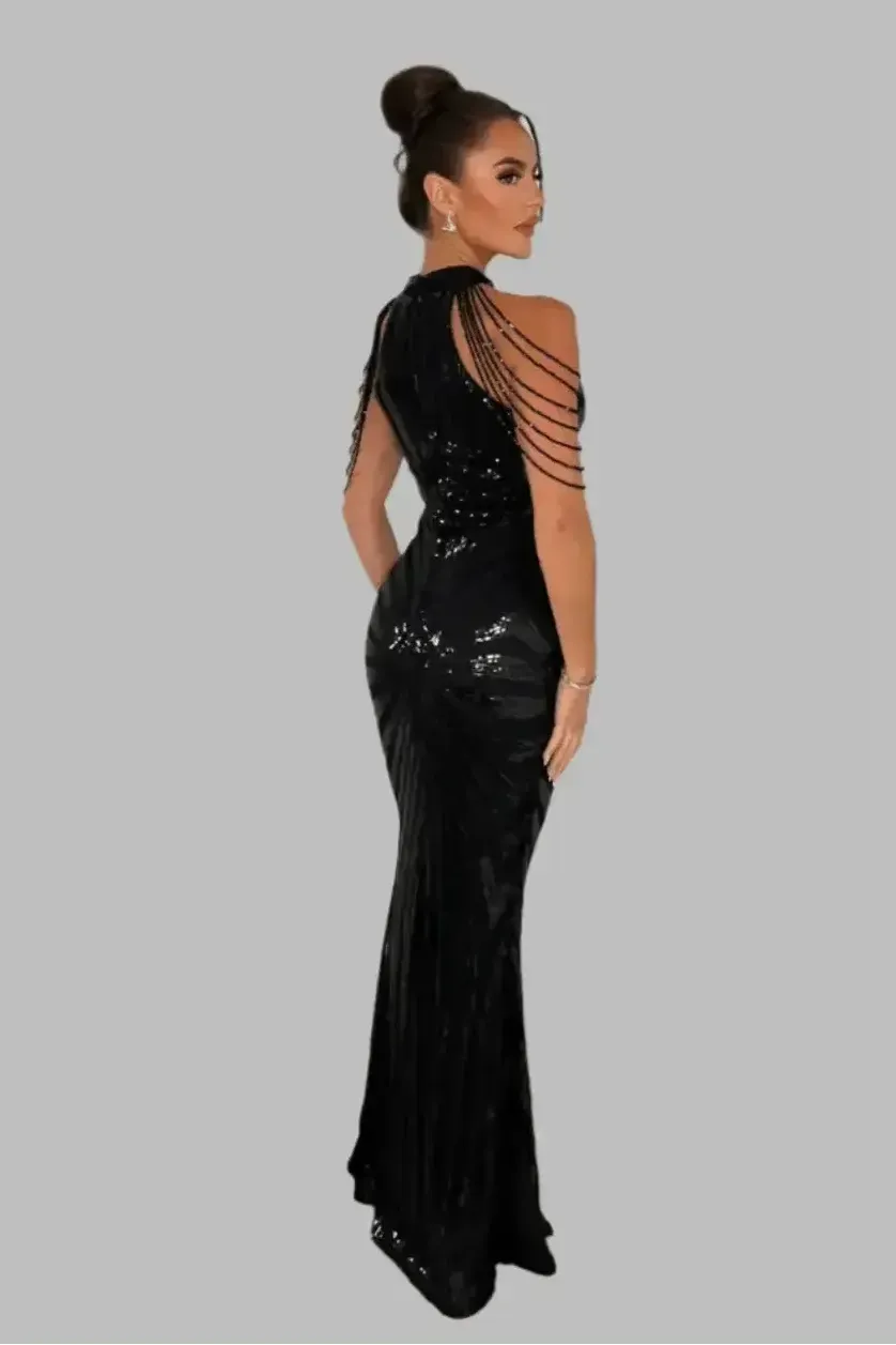 Black High Neck Embellished Hourglass Maxi Dress - Maxi Dresses - Occasion by Lucy