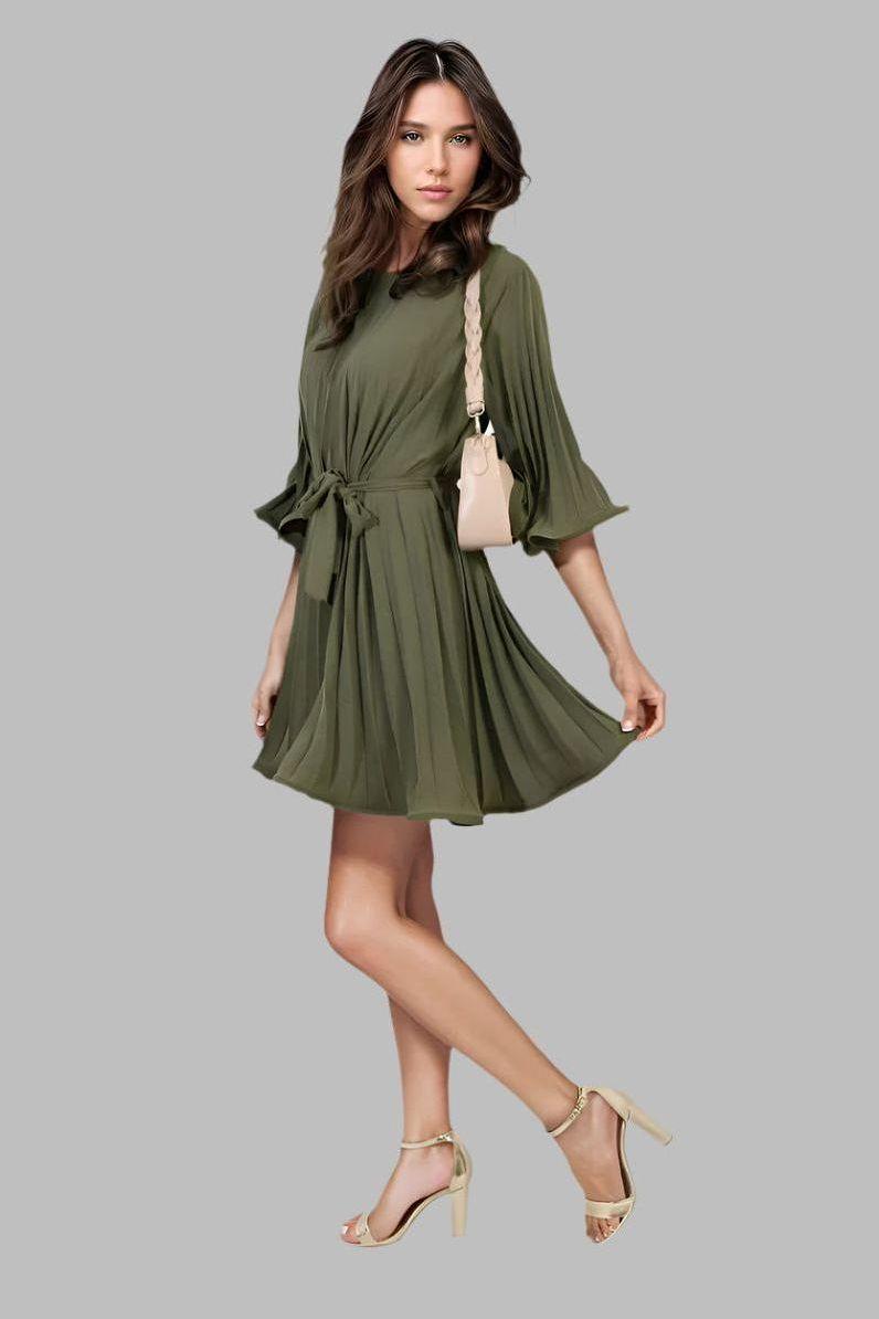 Carmen Pleated Tie Waist Mini Dress - Mini Dresses - Occasion by Lucy