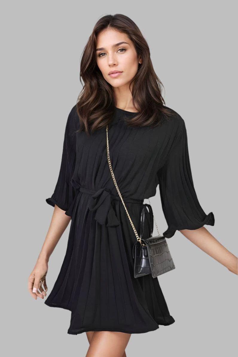 Carmen Pleated Tie Waist Mini Dress - Mini Dresses - Occasion by Lucy