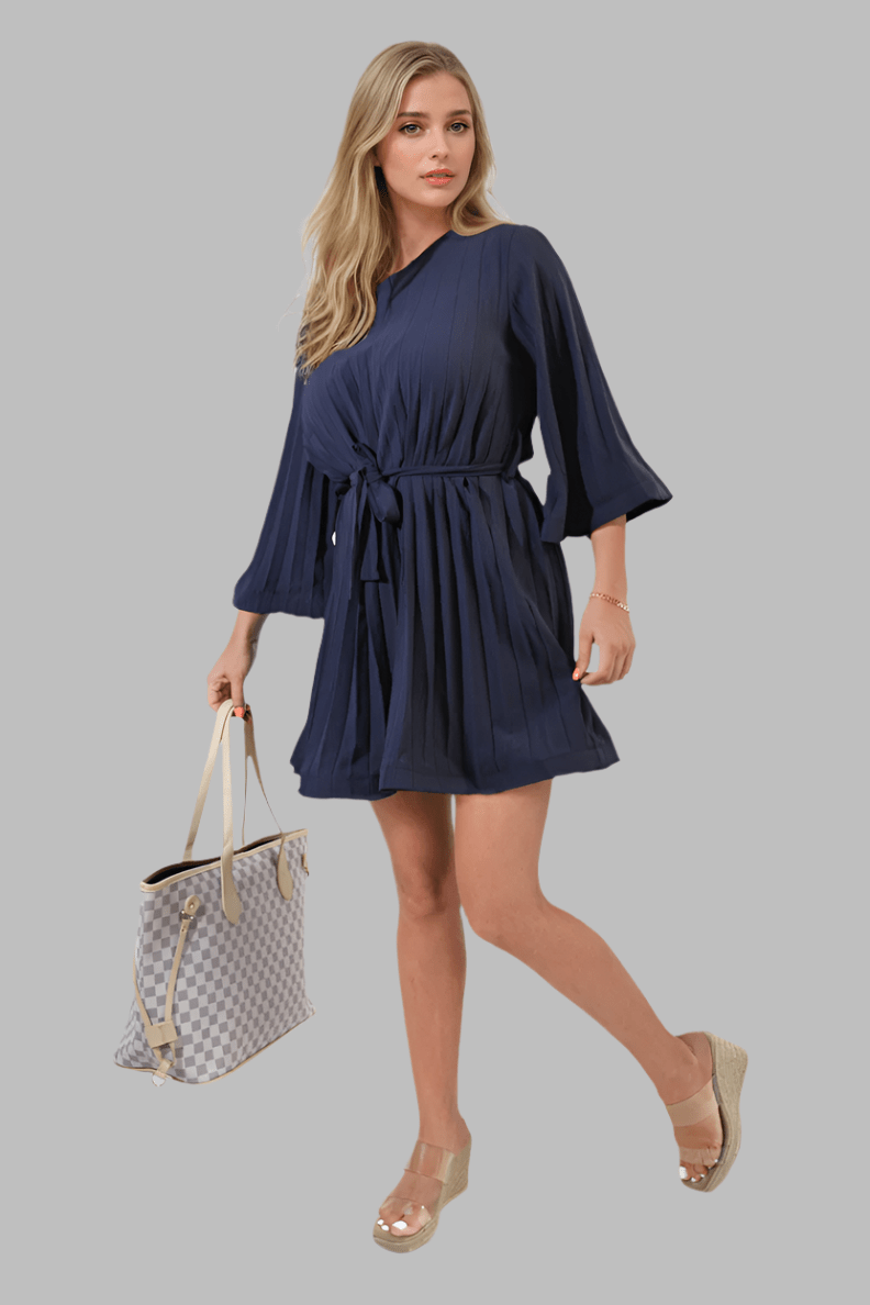 Carmen Pleated Tie Waist Mini Dress - Mini Dresses - Occasion by Lucy