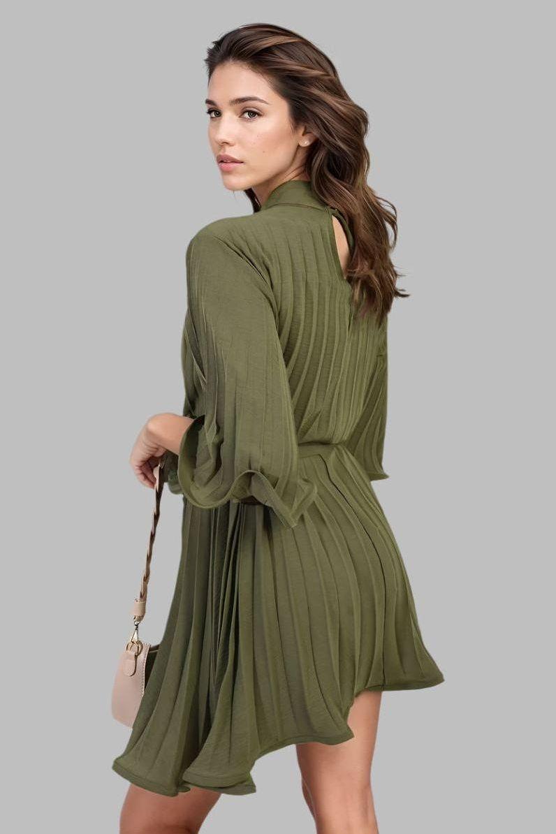 Carmen Pleated Tie Waist Mini Dress - Mini Dresses - Occasion by Lucy