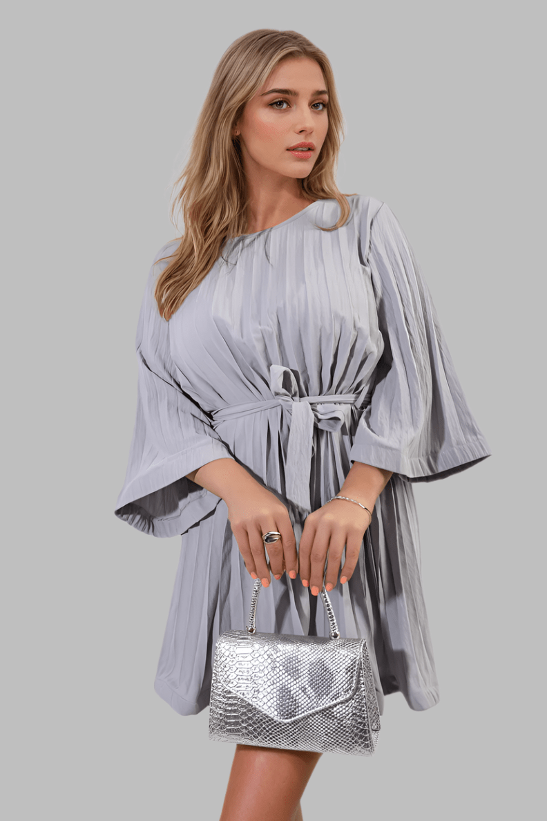 Carmen Pleated Tie Waist Mini Dress - Mini Dresses - Occasion by Lucy