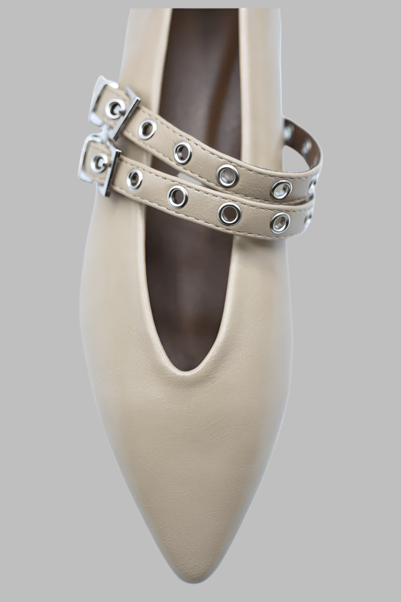 Caryn Ivory Double Buckle Pointed Flat Shoes - Flats - Occasion by Lucy