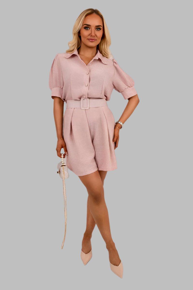 Collared Short Sleeve Playsuit with Belted Waist - Playsuits - Occasion by Lucy