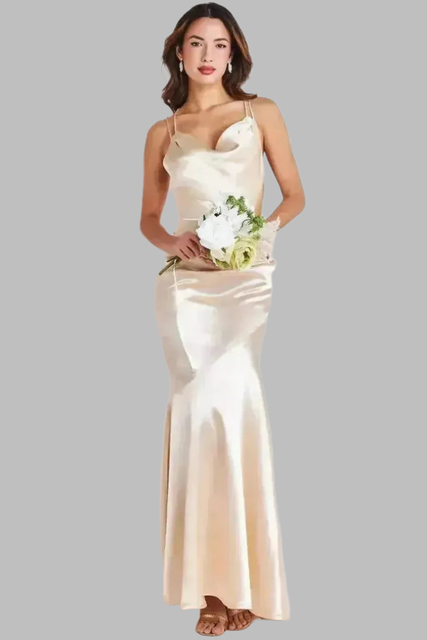 Cowl Neck Satin Strappy Maxi Bridesmaid Dress - Bridesmaid Dresses - Occasion by Lucy