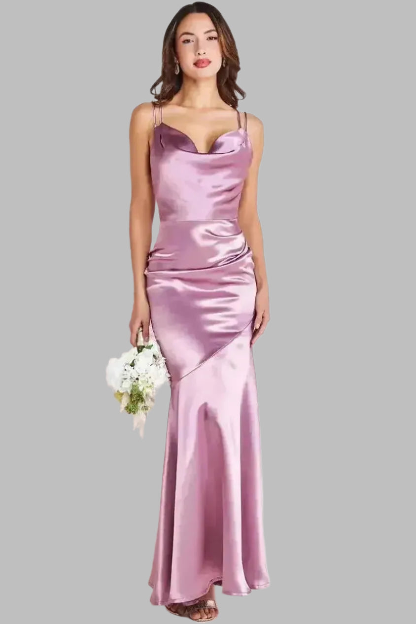Cowl Neck Satin Strappy Maxi Bridesmaid Dress - Bridesmaid Dresses - Occasion by Lucy
