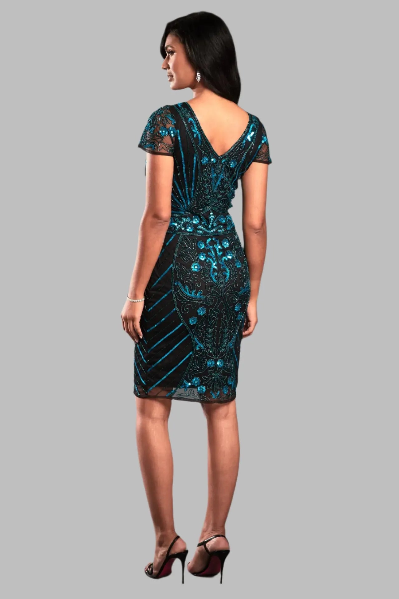 Embellished Blue 1920s Style Flapper Dress - Formal Dresses - Occasion by Lucy