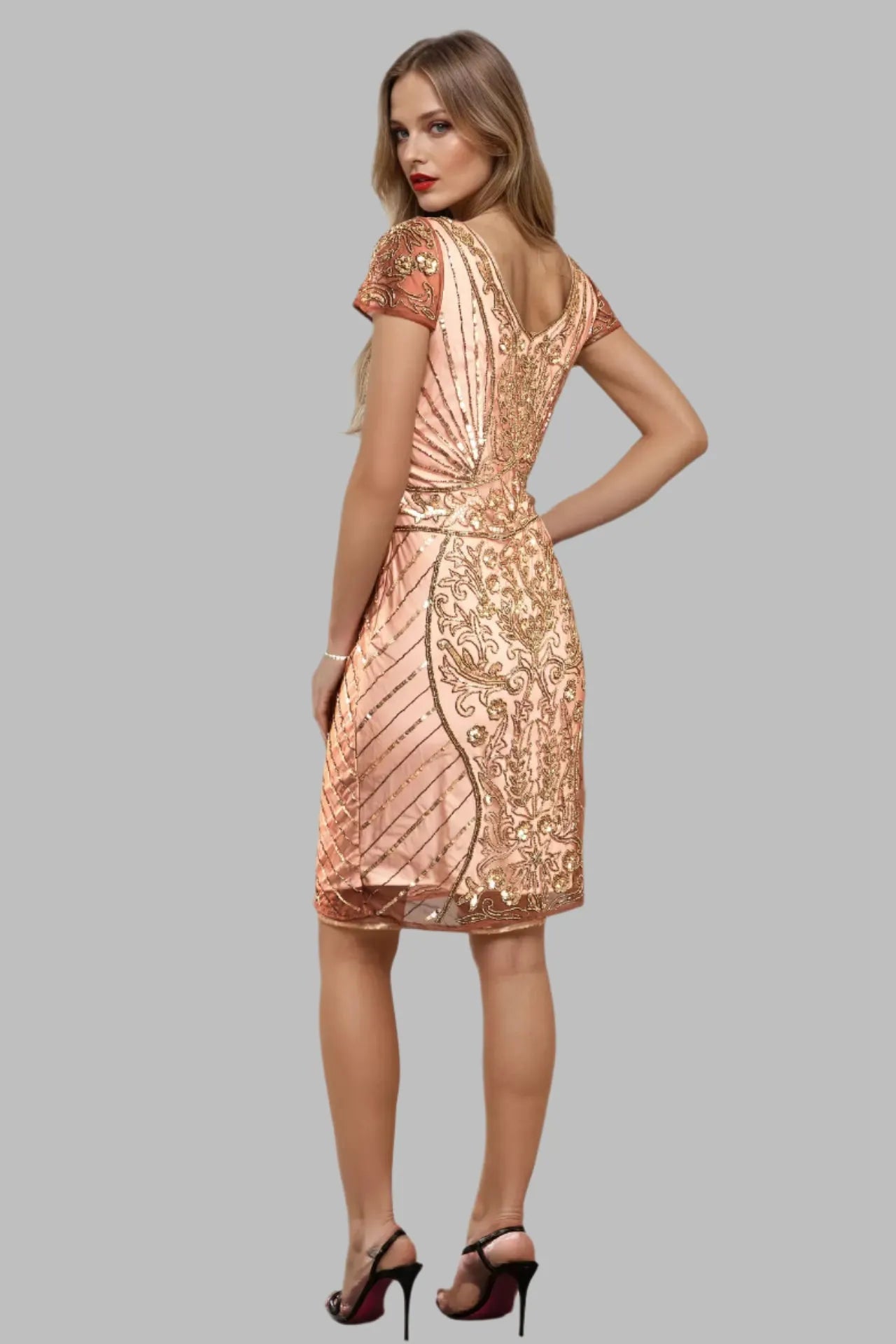 Embellished Bronze 1920s Style Flapper Dress - Formal Dresses - Occasion by Lucy