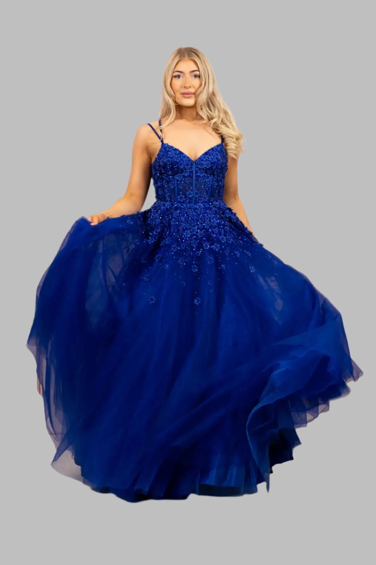 Hand Beaded Sapphire Blue Ball Gown - Ball Gowns - Occasion by Lucy