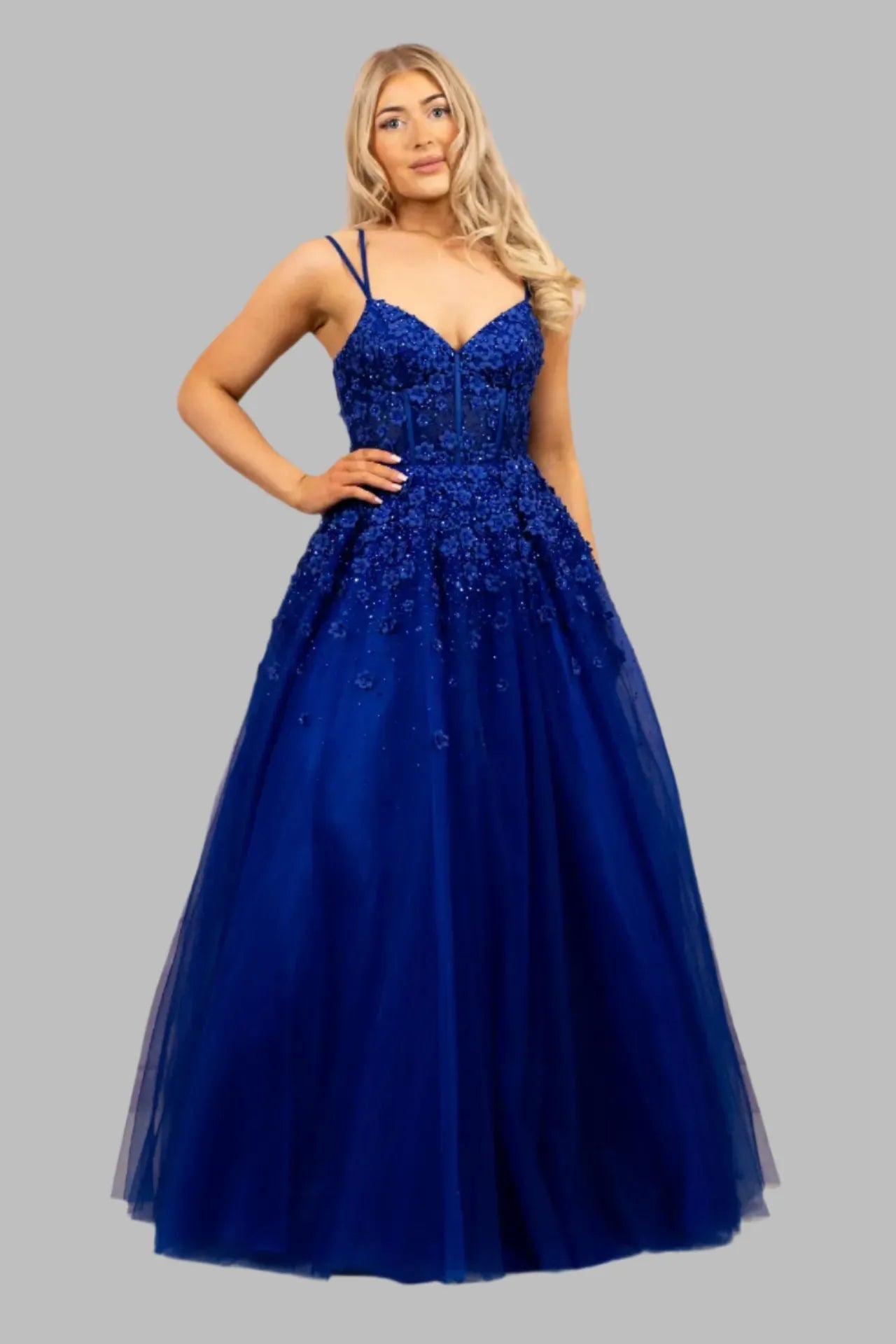 Hand Beaded Sapphire Blue Ball Gown - Ball Gowns - Occasion by Lucy