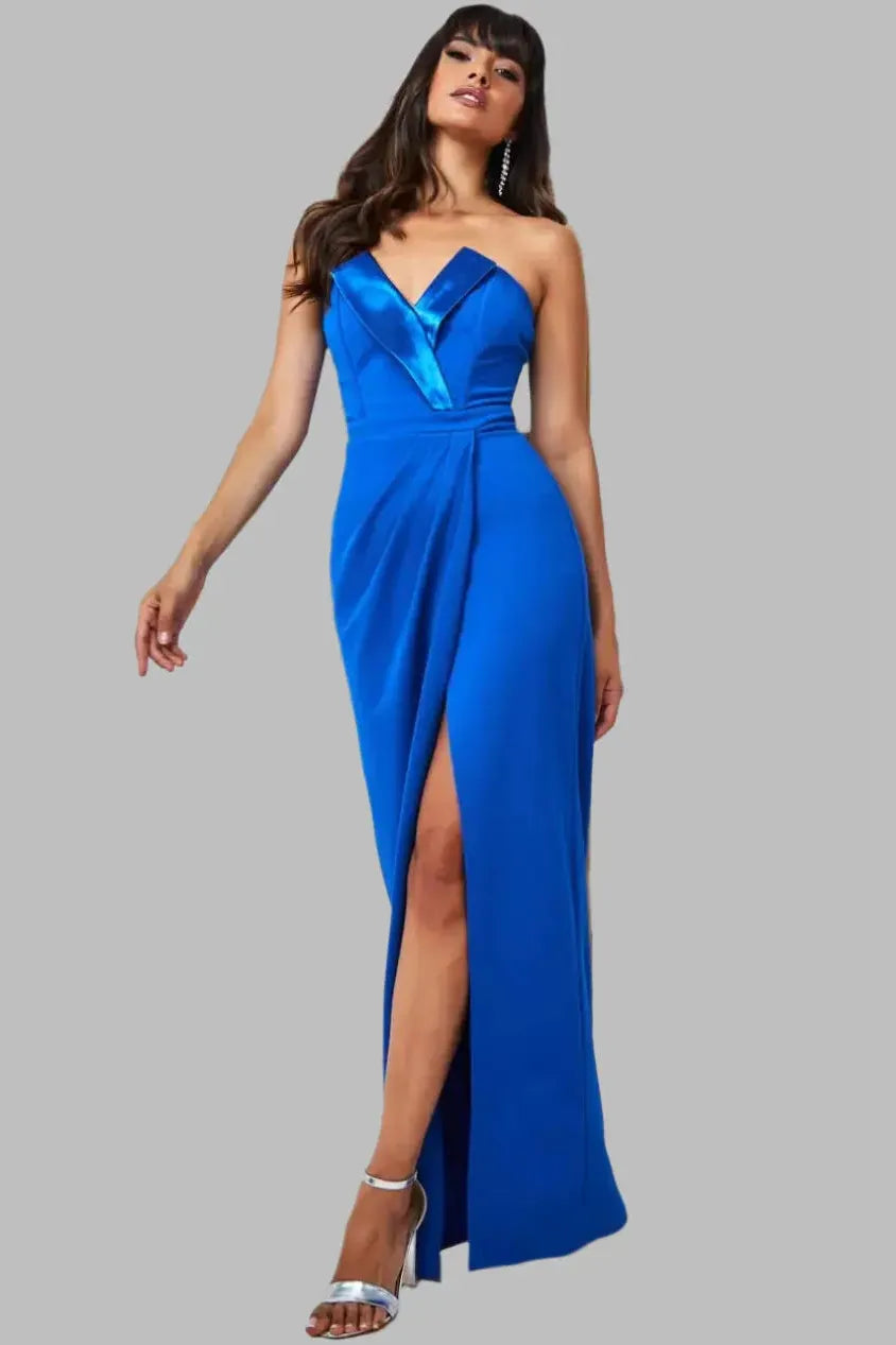 Satin Trim Wrap Maxi Dress With Thigh Split - Maxi Dresses - Occasion by Lucy