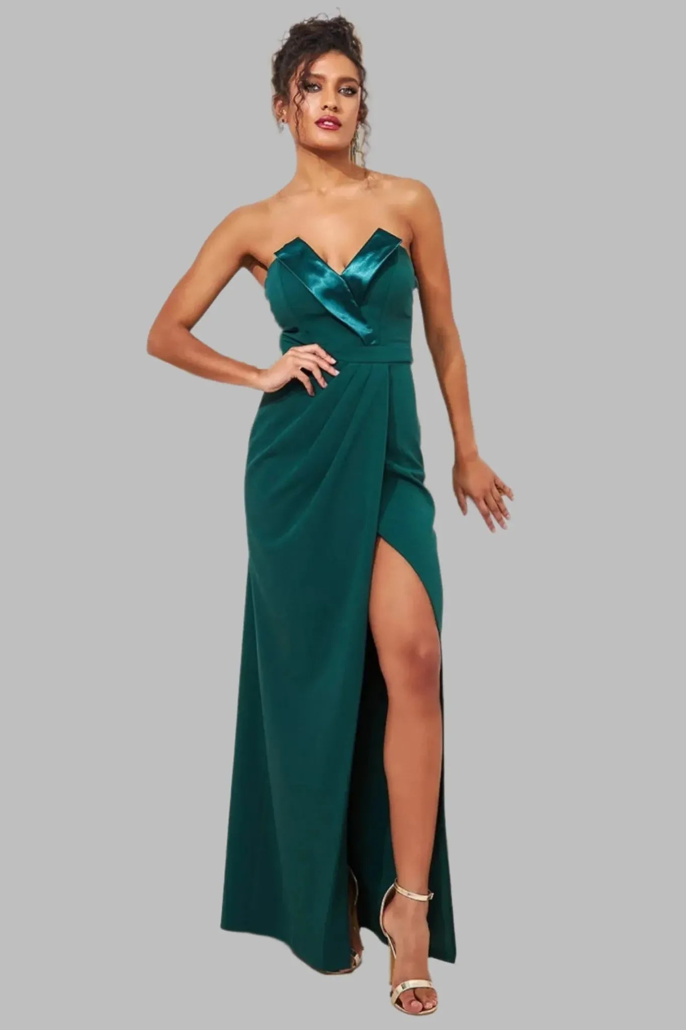 Satin Trim Wrap Maxi Dress With Thigh Split - Maxi Dresses - Occasion by Lucy