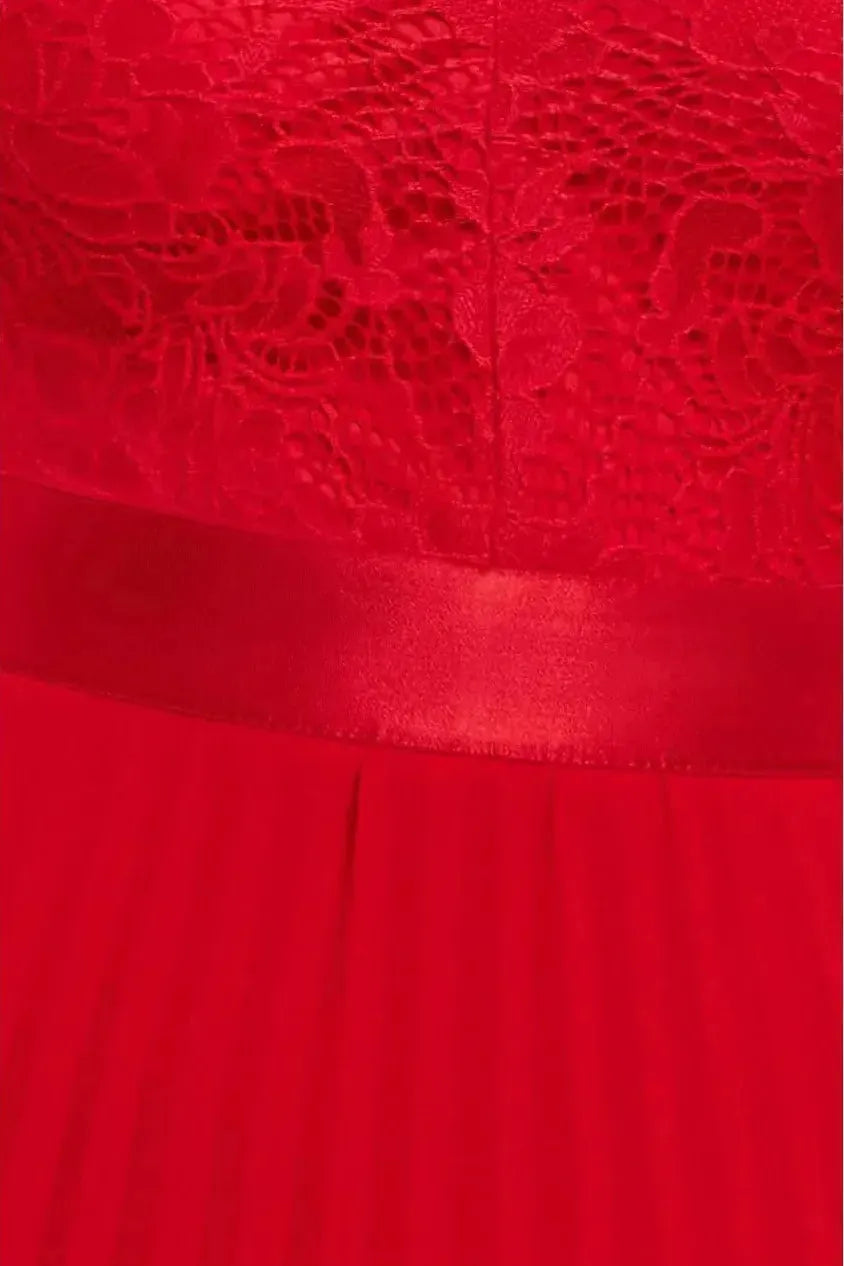 Scalloped Lace Bodice Pleated Chiffon A Line Maxi Dress - Maxi Dresses - Occasion by Lucy