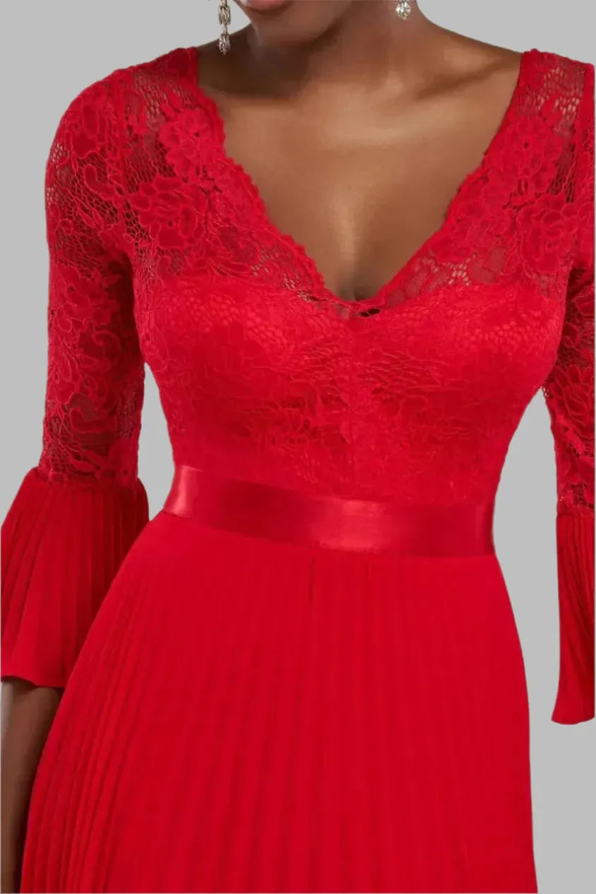 Scalloped Lace Bodice Pleated Chiffon A Line Maxi Dress - Maxi Dresses - Occasion by Lucy