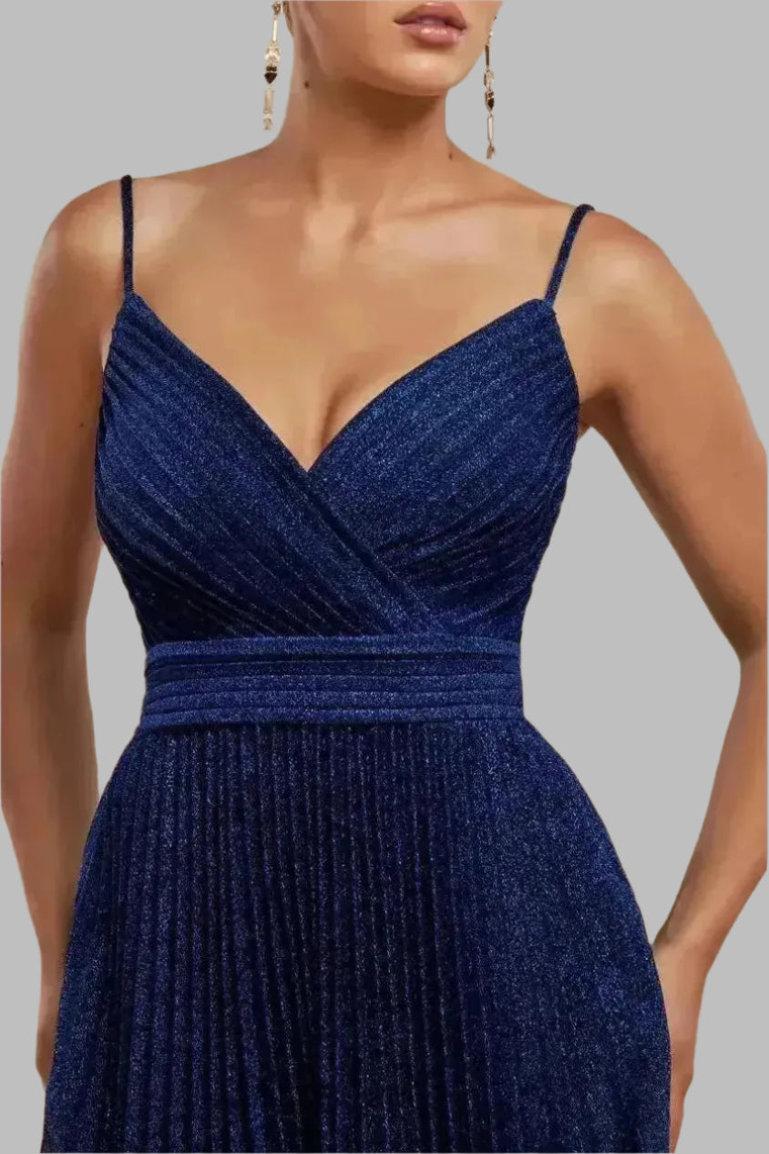 Sleeveless Pleated A - Line Lurex Maxi Dress - Maxi Dresses - Occasion by Lucy
