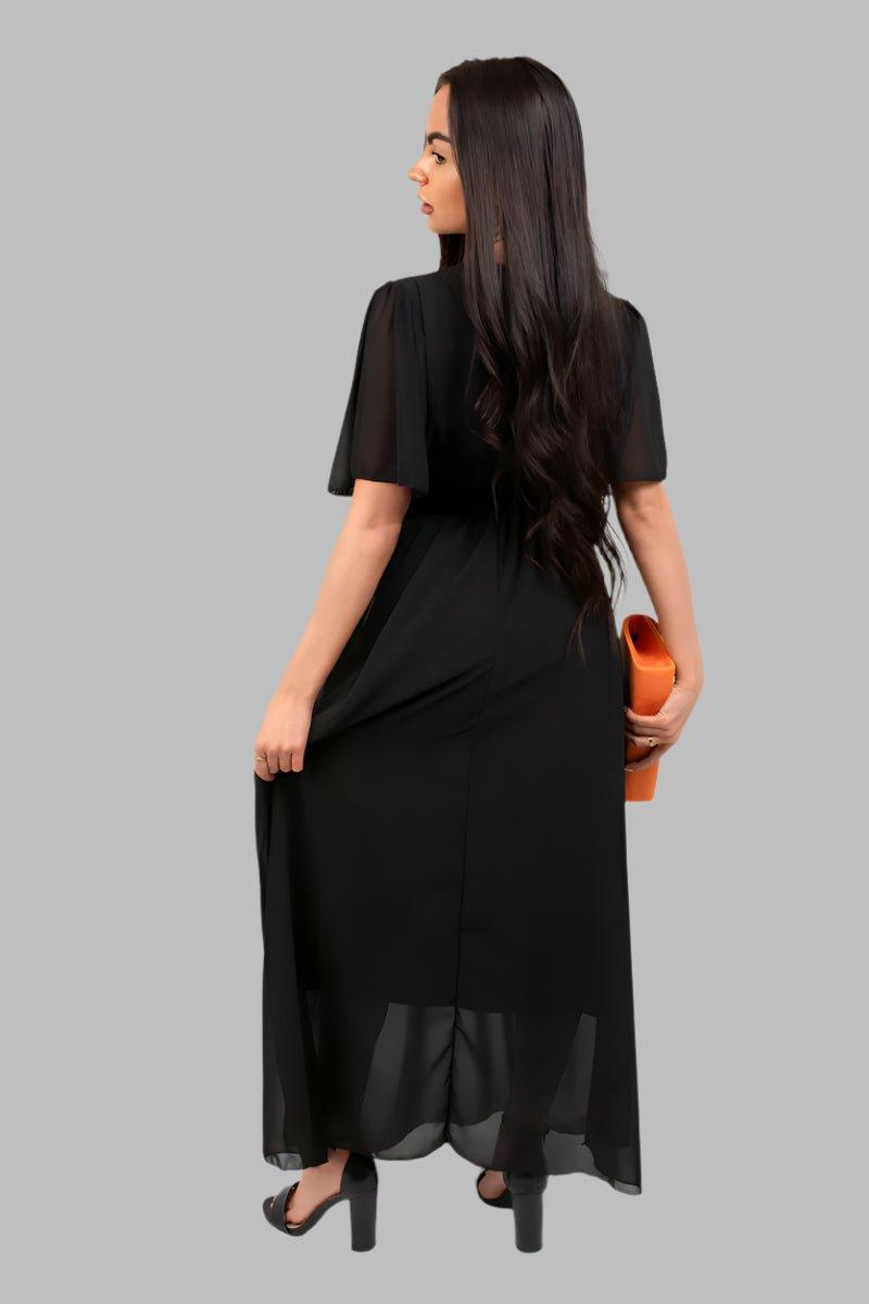 Smocked Waist V Neck Short Sleeve Flowy Maxi Dress - Maxi Dresses - Occasion by Lucy