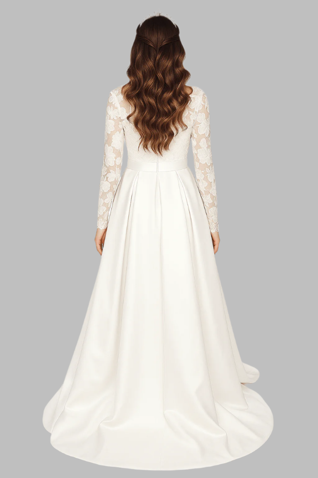 White Lace Bodice Satin Wedding Dress - Lace Wedding Dresses - Occasion by Lucy