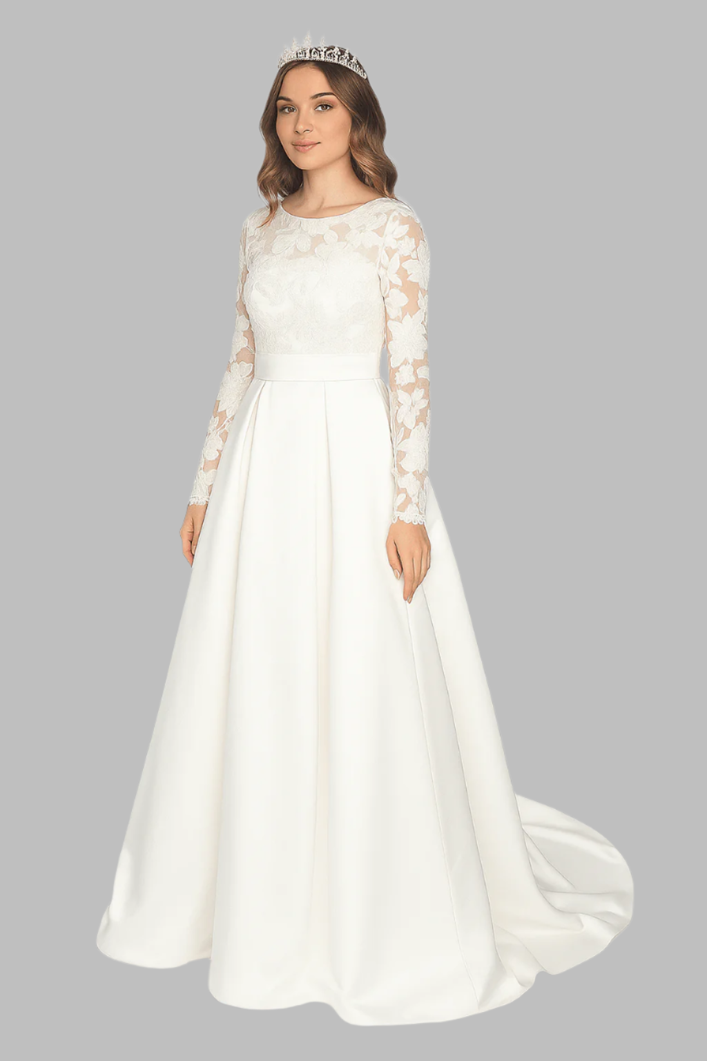 White Lace Bodice Satin Wedding Dress - Lace Wedding Dresses - Occasion by Lucy