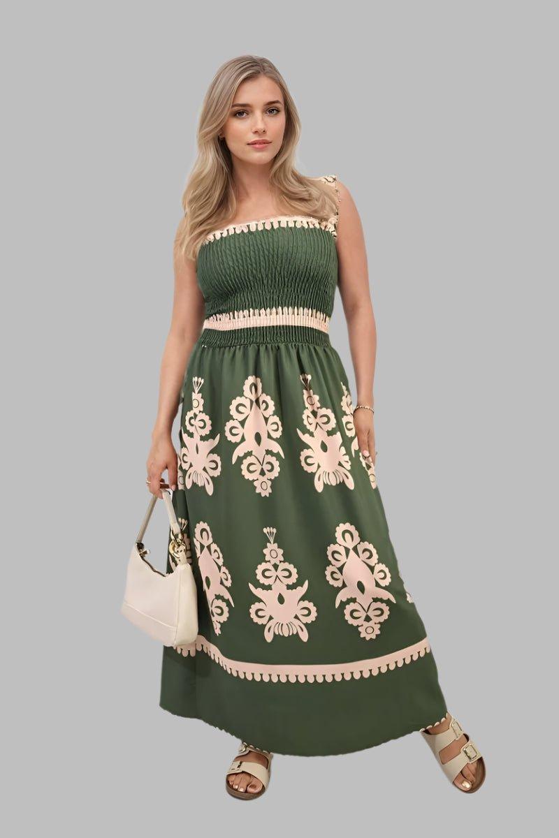 Aliah Smocked Sleeveless Tribal Print Summer Maxi Dress - Maxi Dresses - Occasion by Lucy