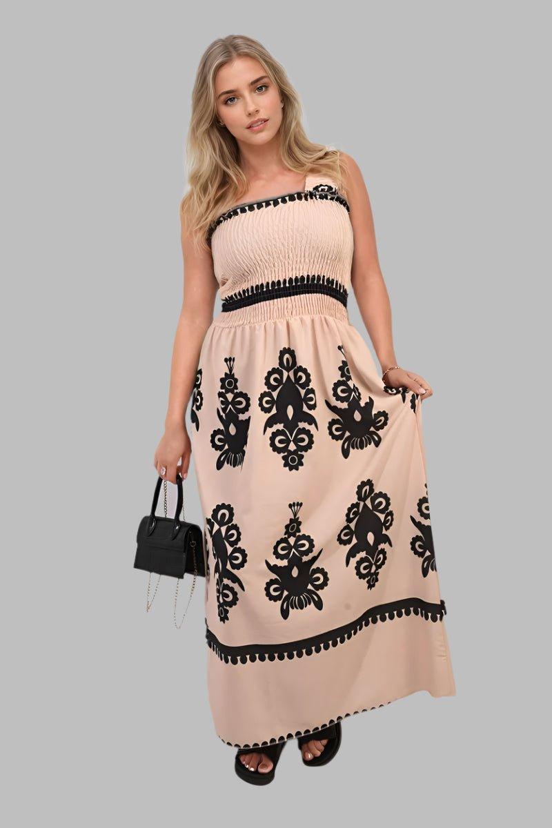 Aliah Smocked Sleeveless Tribal Print Summer Maxi Dress - Maxi Dresses - Occasion by Lucy