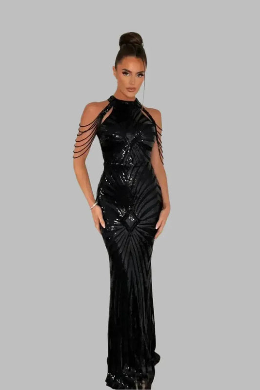 Black High Neck Embellished Hourglass Maxi Dress - Maxi Dresses - Occasion by Lucy