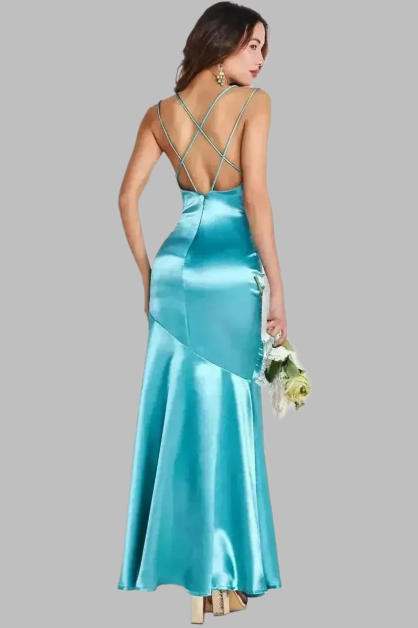 Cowl Neck Satin Strappy Maxi Bridesmaid Dress - Bridesmaid Dresses - Occasion by Lucy