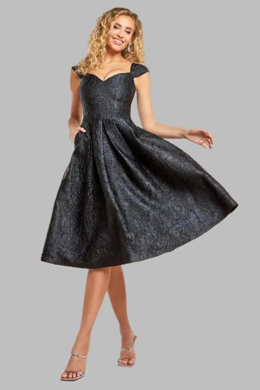 Crushed Bonded Satin Skater Midi Dress - Skater Dresses - Occasion by Lucy