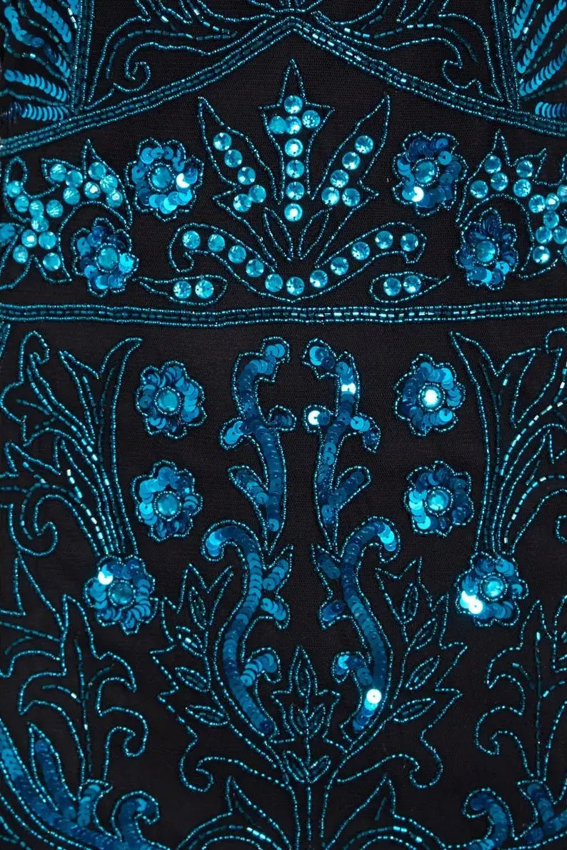 Embellished Blue 1920s Style Flapper Dress - Formal Dresses - Occasion by Lucy