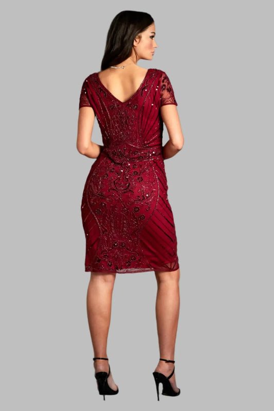 Embellished Plum Red 1920s Style Flapper Dress - Formal Dresses - Occasion by Lucy