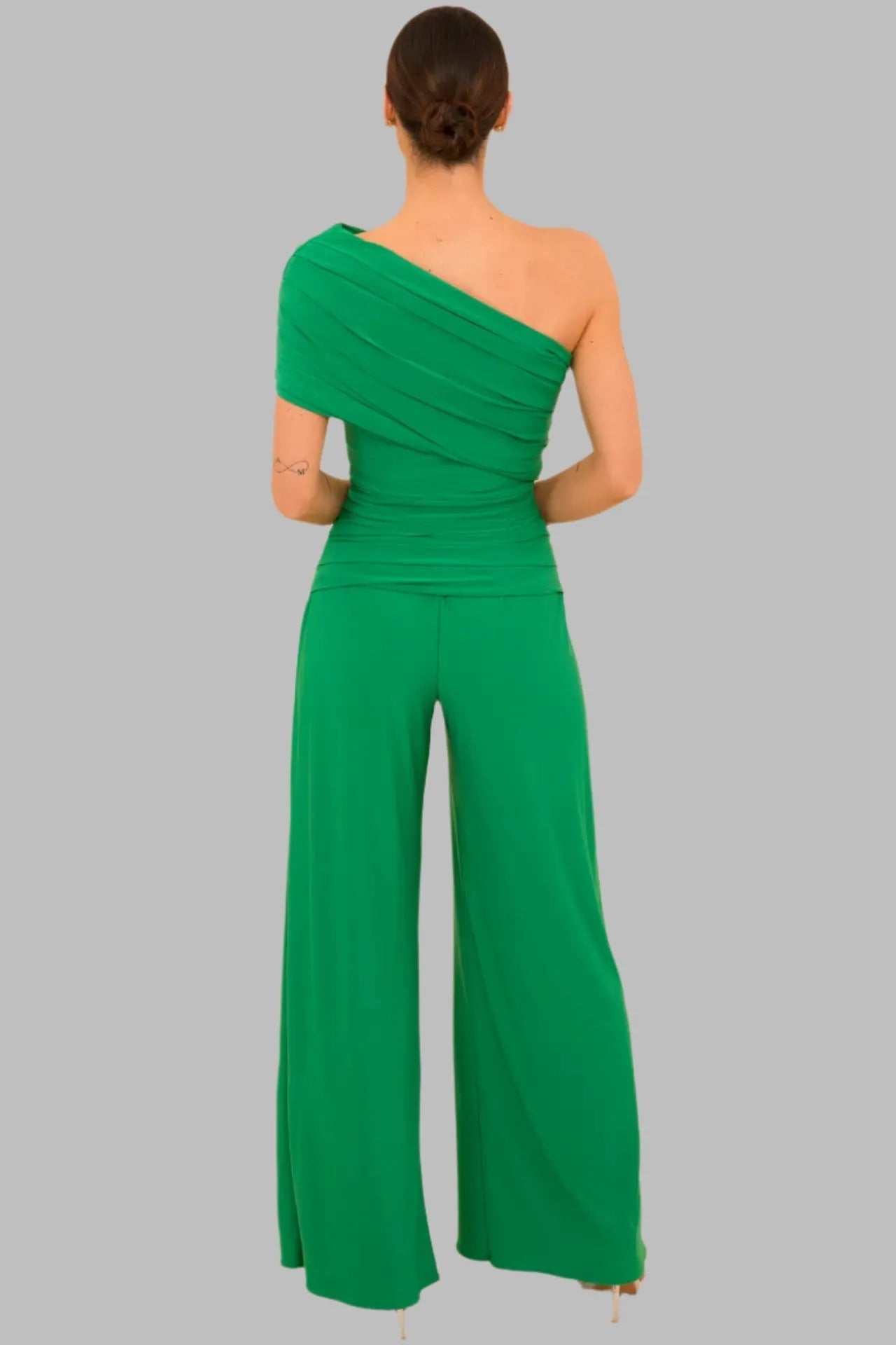 Emerald Green One Shoulder Wide Leg Jumpsuit - Jumpsuits - Occasion by Lucy