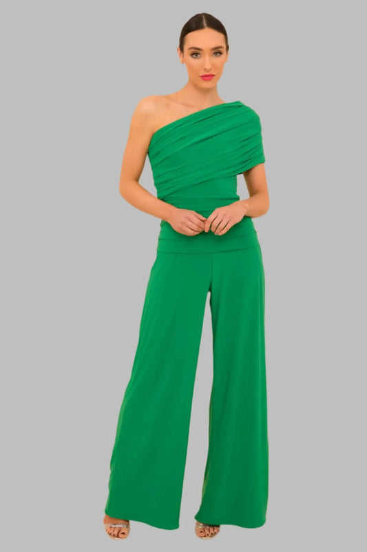 Emerald Green One Shoulder Wide Leg Jumpsuit - Jumpsuits - Occasion by Lucy