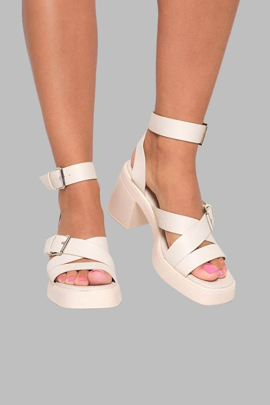 Faye Cris Cross Ankle Strap Heeled Sandals - Low Heel - Occasion by Lucy
