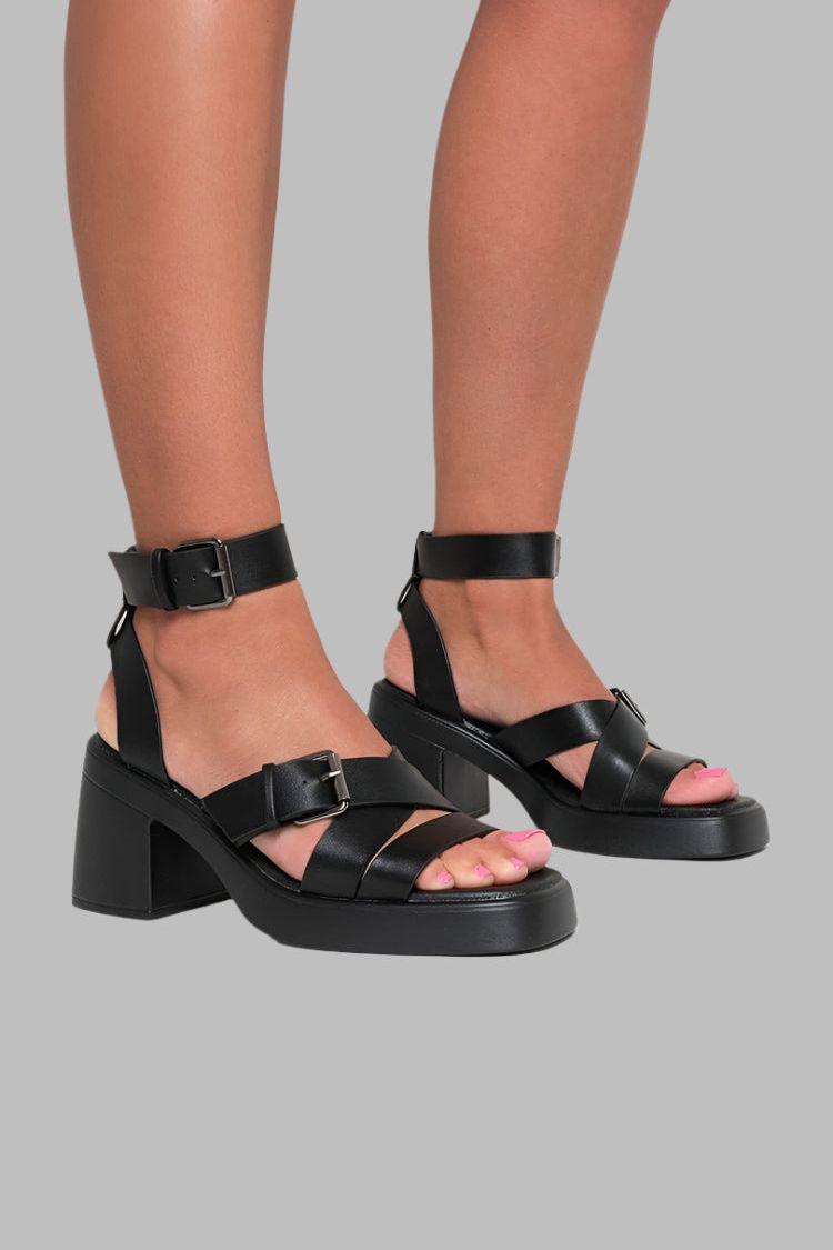 Faye Cris Cross Ankle Strap Heeled Sandals - Low Heel - Occasion by Lucy