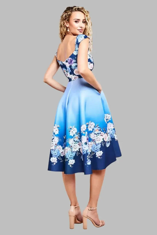 Floral Border Printed Scuba Foam Skater Dress - Skater Dresses - Occasion by Lucy
