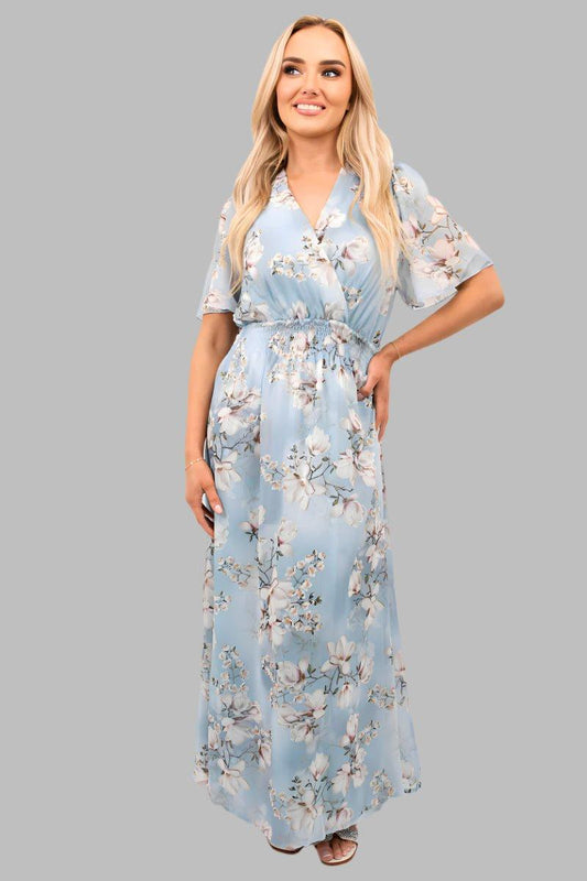 Floral Wrap Short Sleeve Floaty Maxi Dress - Maxi Dresses - Occasion by Lucy