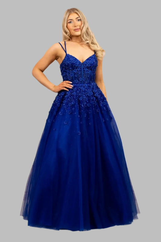 Hand Beaded Sapphire Blue Ball Gown - Ball Gowns - Occasion by Lucy