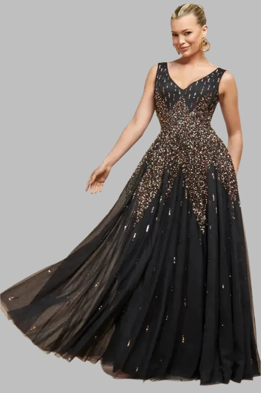 Hand Embellished Sequin A - Line Sleeveless Maxi Dress - Maxi Dresses - Occasion by Lucy