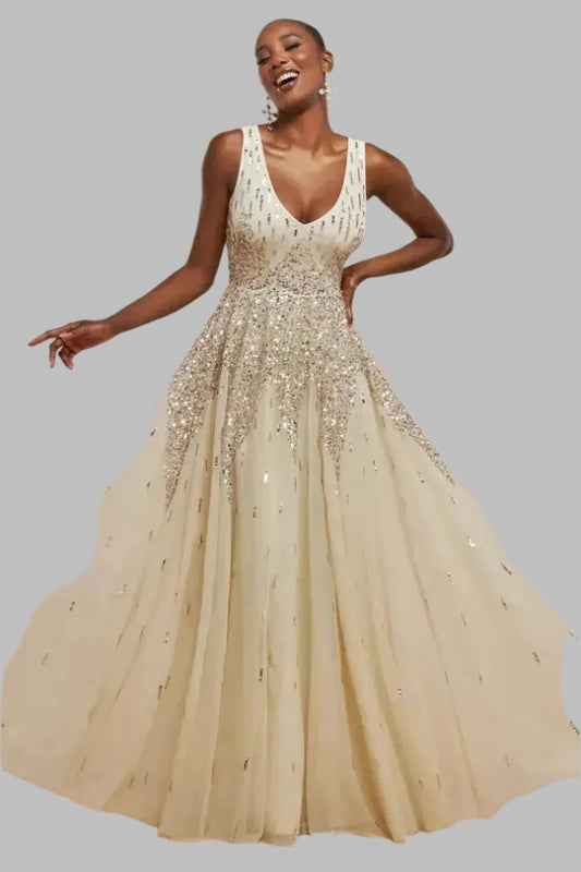 Hand Embellished Sequin A - Line Sleeveless Wedding Dress - Sequin Wedding Dresses - Occasion by Lucy