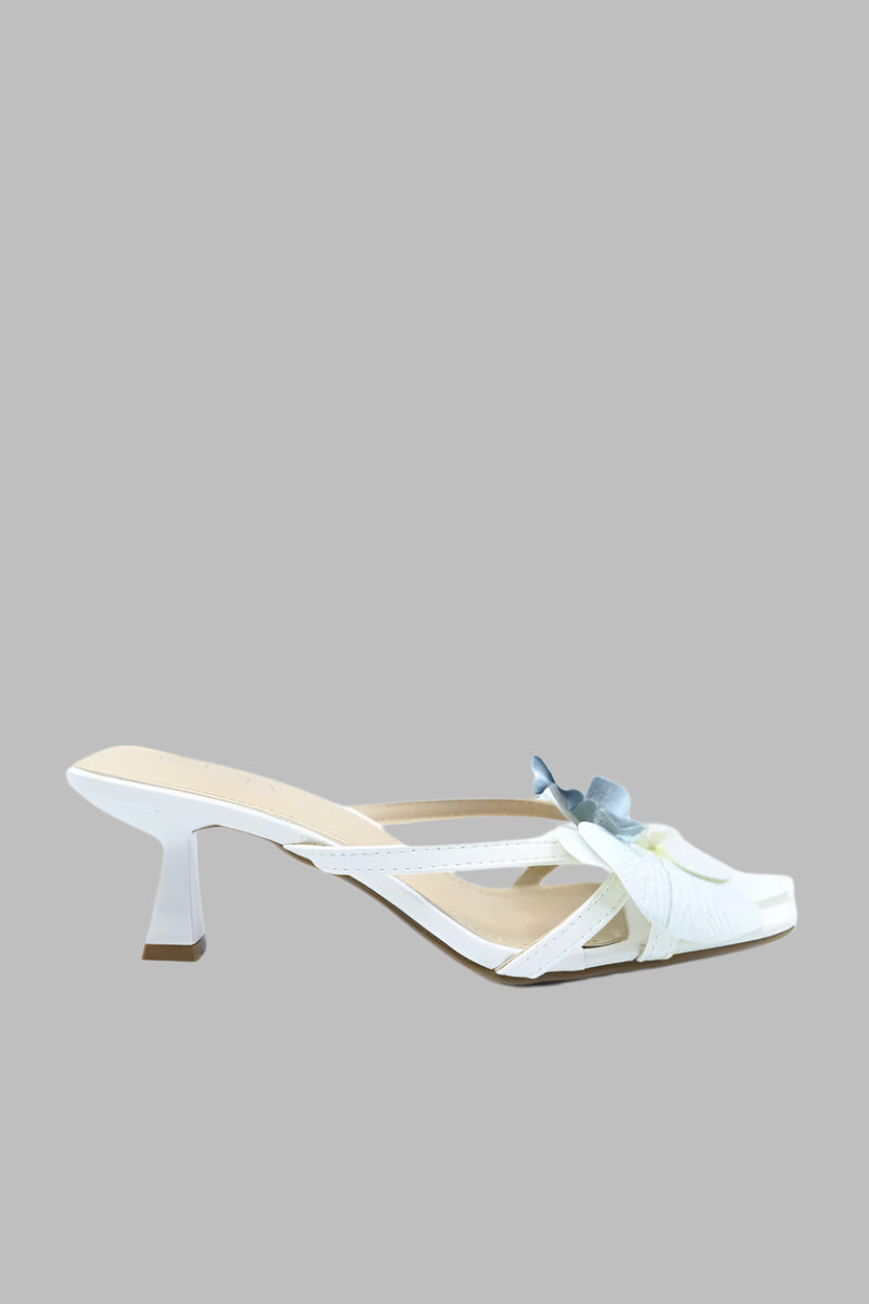 Strappy Kitten Heel Shoes with Large Fabric Flower