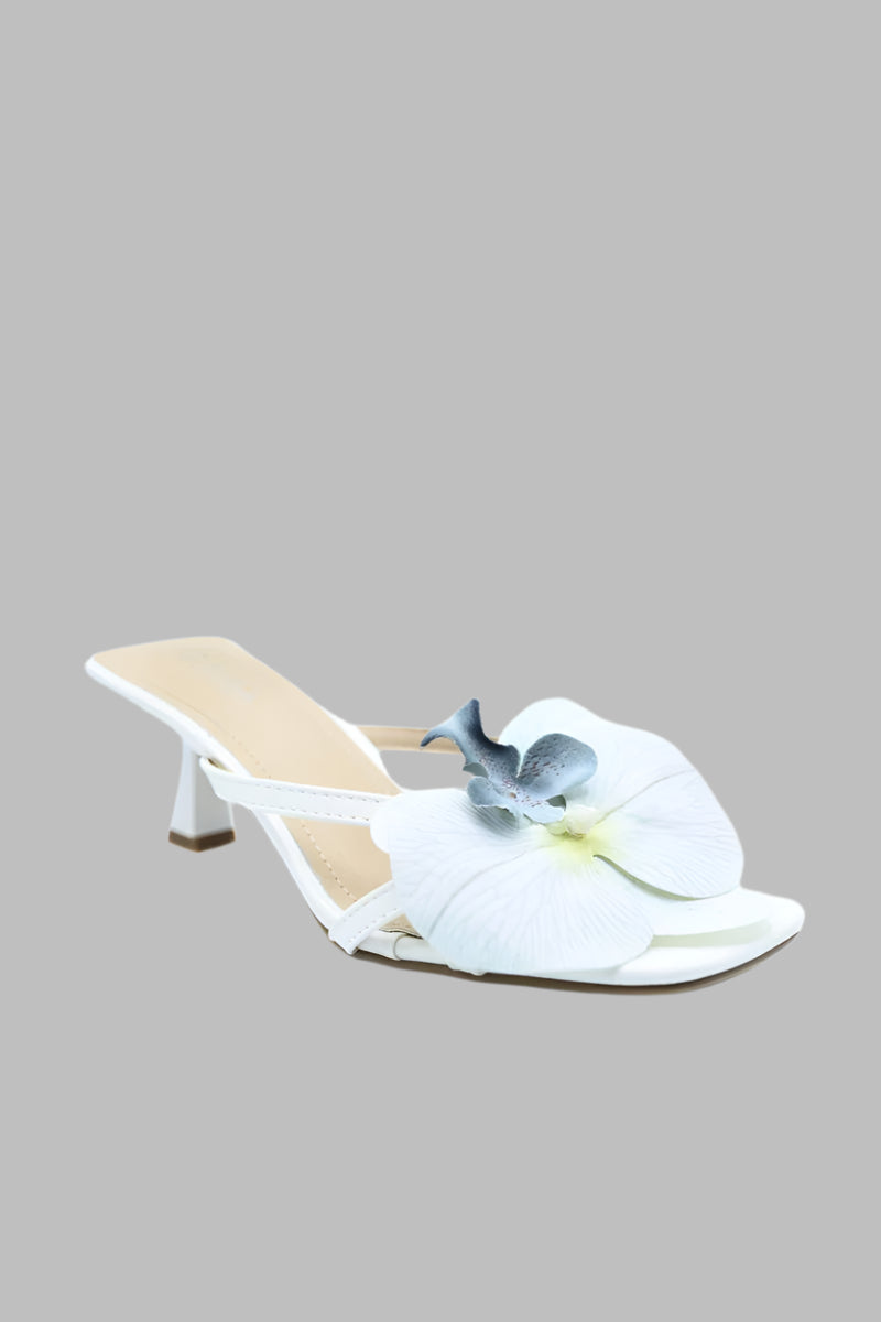 Strappy Kitten Heel Shoes with Large Fabric Flower