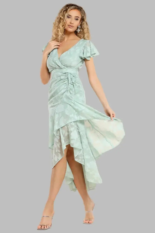 Jacquard Chiffon Wrap High Low Mid - Maxi Dress - Midi Dresses - Occasion by Lucy
