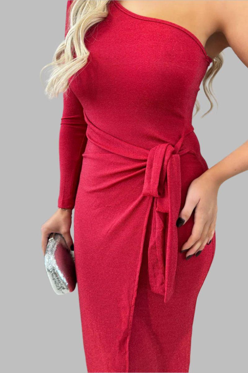 Jodie One Shoulder Wrap Front Glitter Midi Dress - Maxi Dresses - Occasion by Lucy