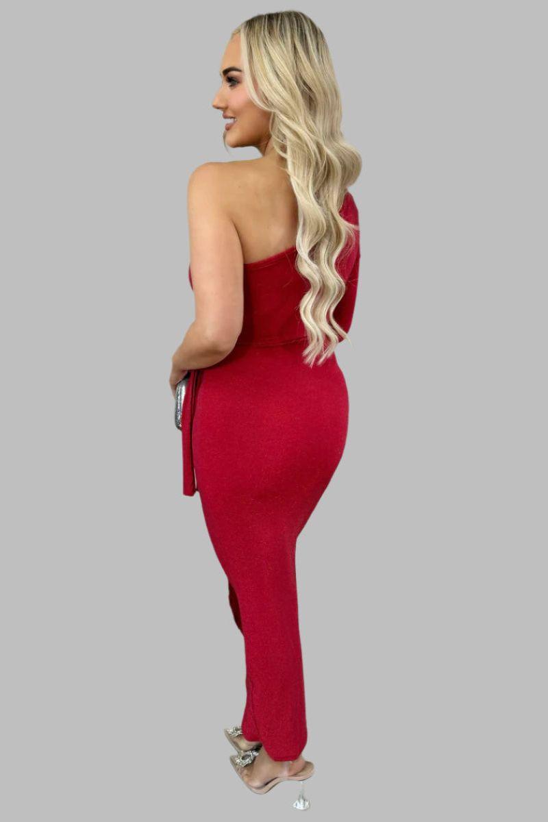 Jodie One Shoulder Wrap Front Glitter Midi Dress - Maxi Dresses - Occasion by Lucy
