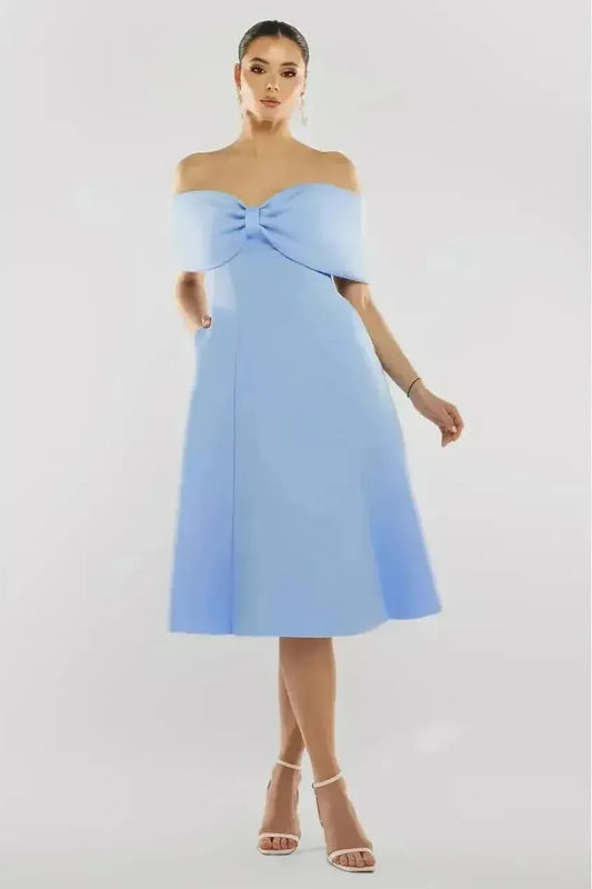 Off the Shoulder Bow Skater Midi Dress - Skater Dresses - Occasion by Lucy