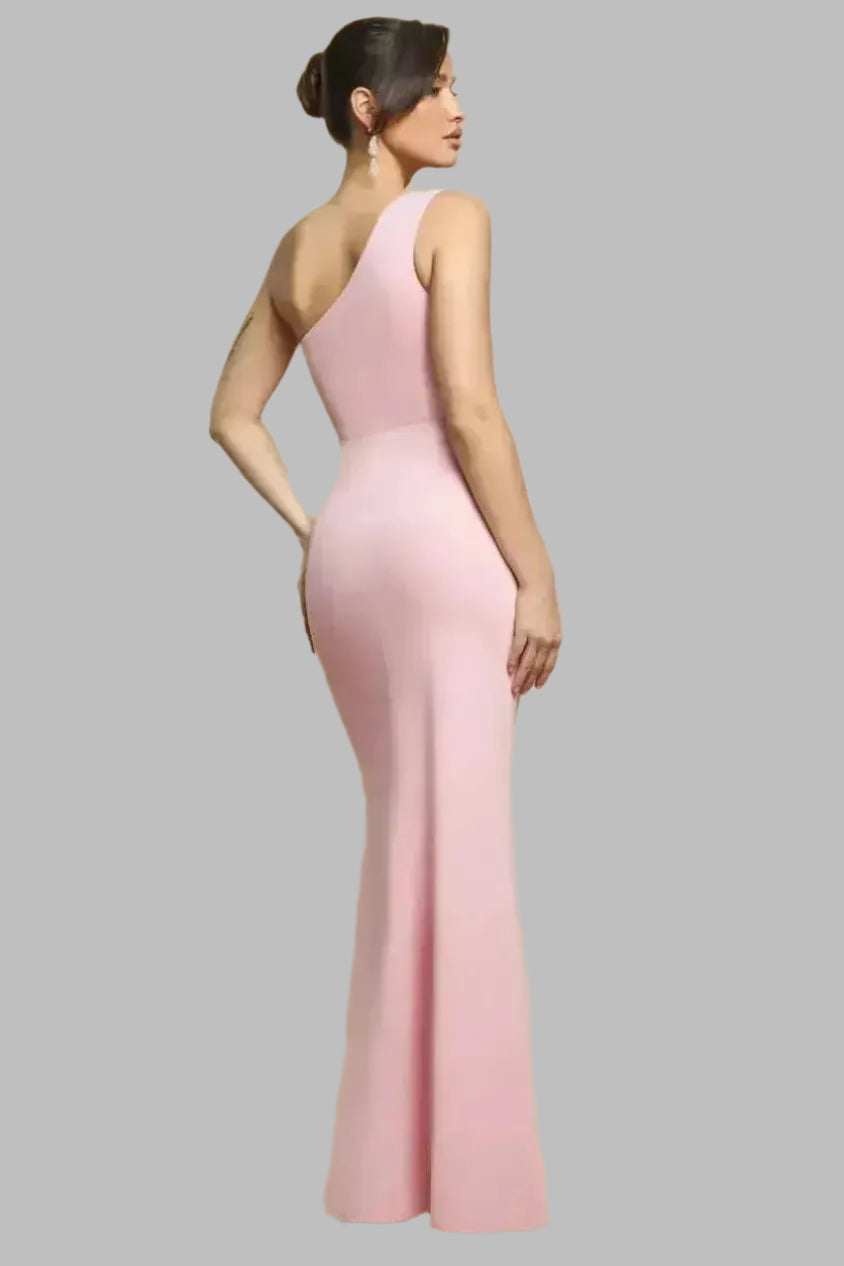 One Shoulder Pleated Fan Maxi Dress - One - Shoulder Dresses - Occasion by Lucy