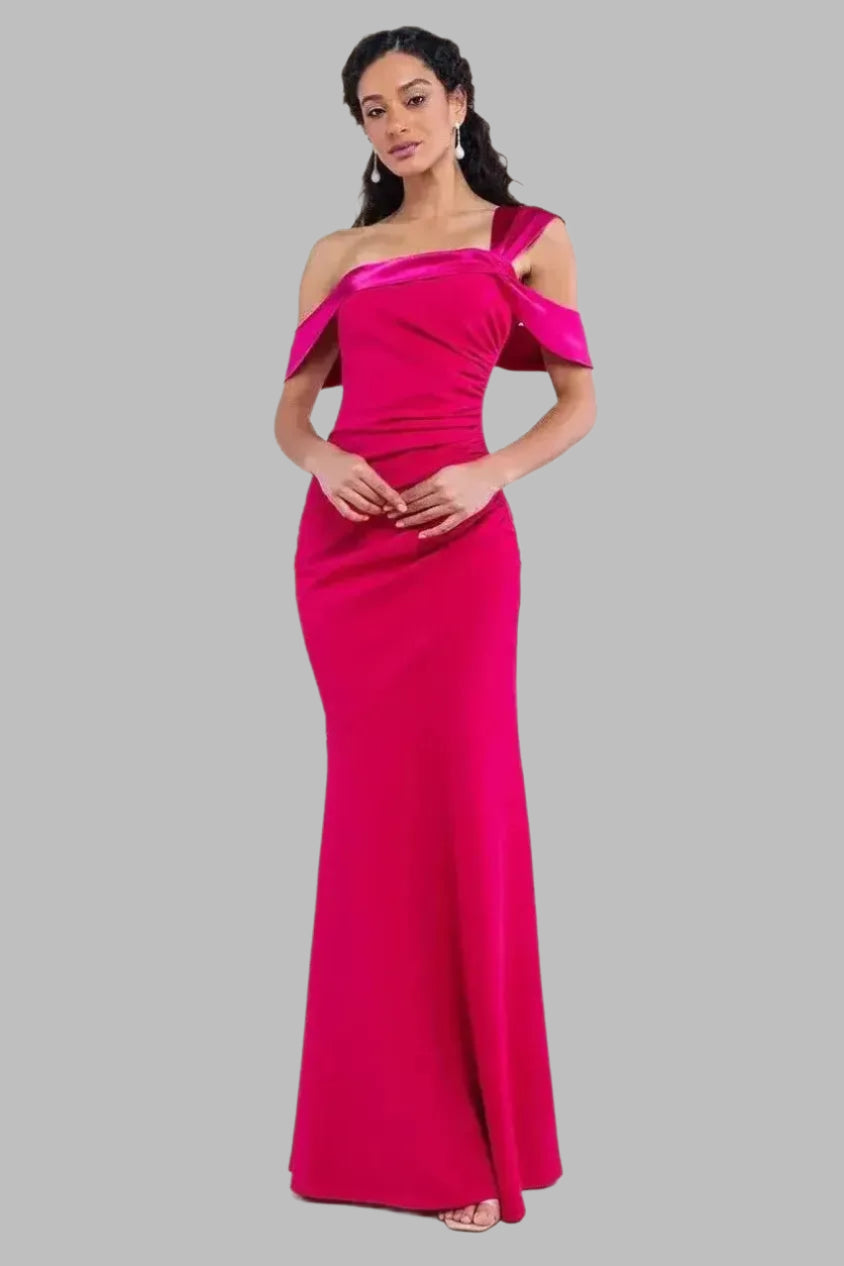 One Shoulder Satin Band Maxi Dress - One - Shoulder Dresses - Occasion by Lucy