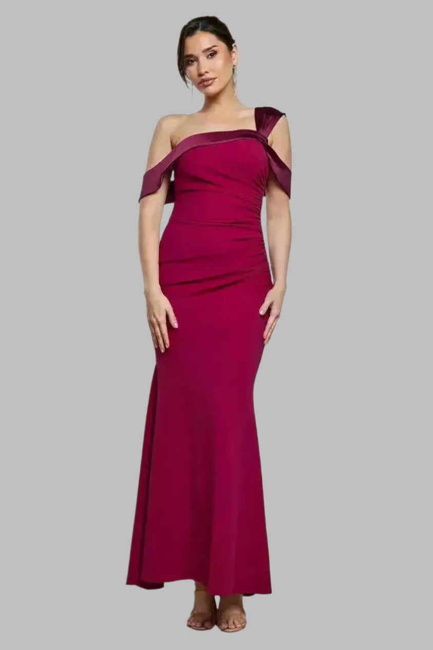 One Shoulder Satin Band Maxi Dress - One - Shoulder Dresses - Occasion by Lucy
