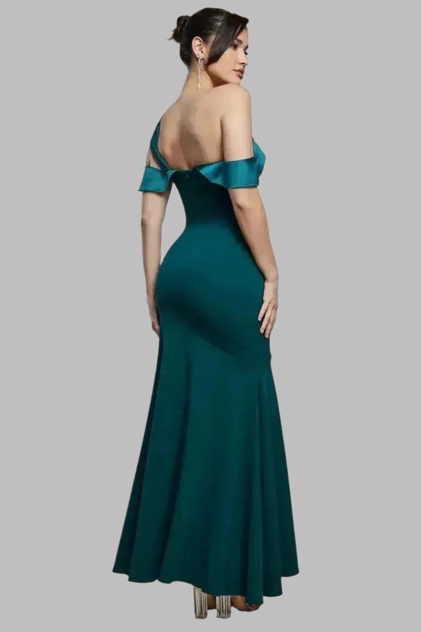 One Shoulder Satin Band Maxi Dress - One - Shoulder Dresses - Occasion by Lucy